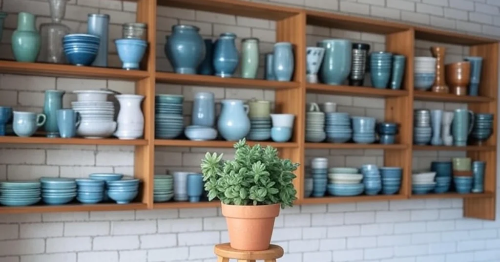 8. Open Shelving with Natural Finishes