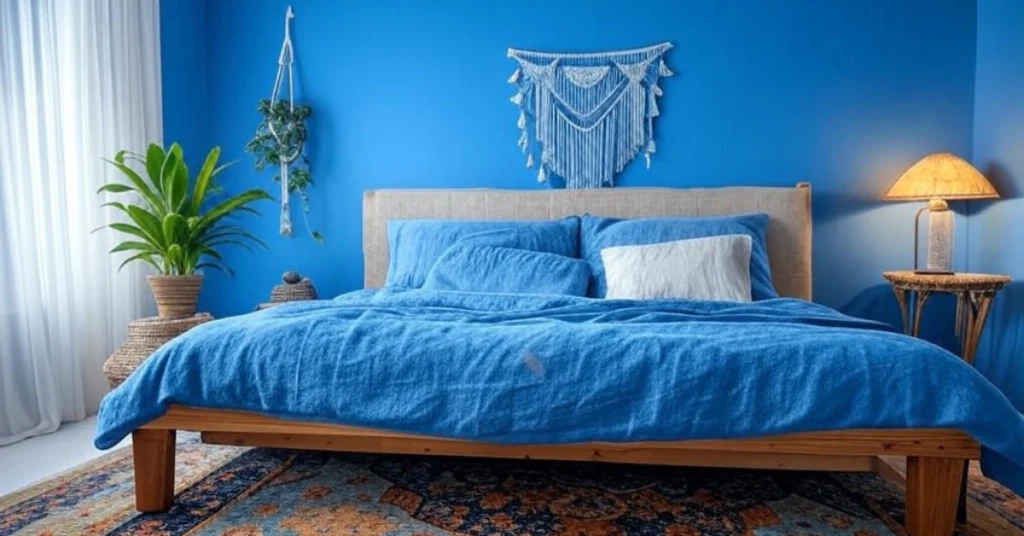 What Is a Bright Blue Boho Bedroom?