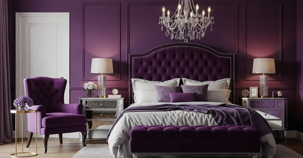 3. Luxe and Glamorous Purple Bedroom