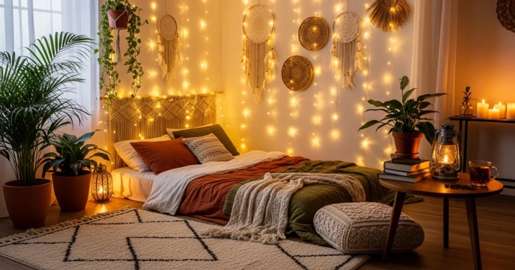 Pairing Fairy Lights with Boho Decor Elements