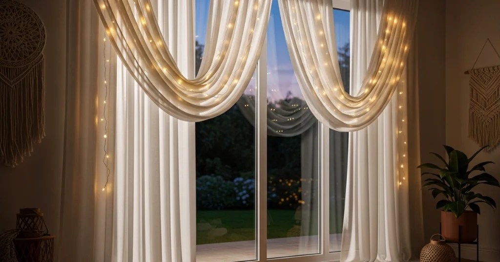 7. Fairy Light Draped Curtains